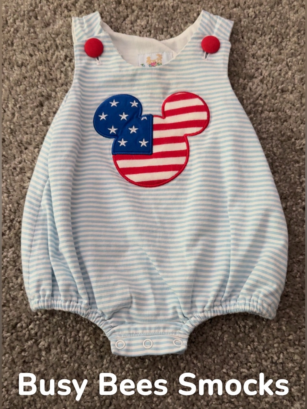 Busy Bees Smocks Patriotic Mickey Bubble Romper